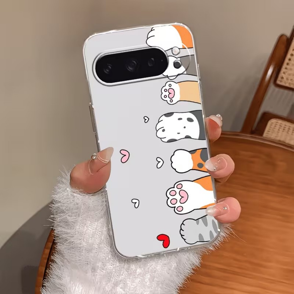 Phone Cases Pixel 10 - Cartoon Cat Paw Print Crystal Clear