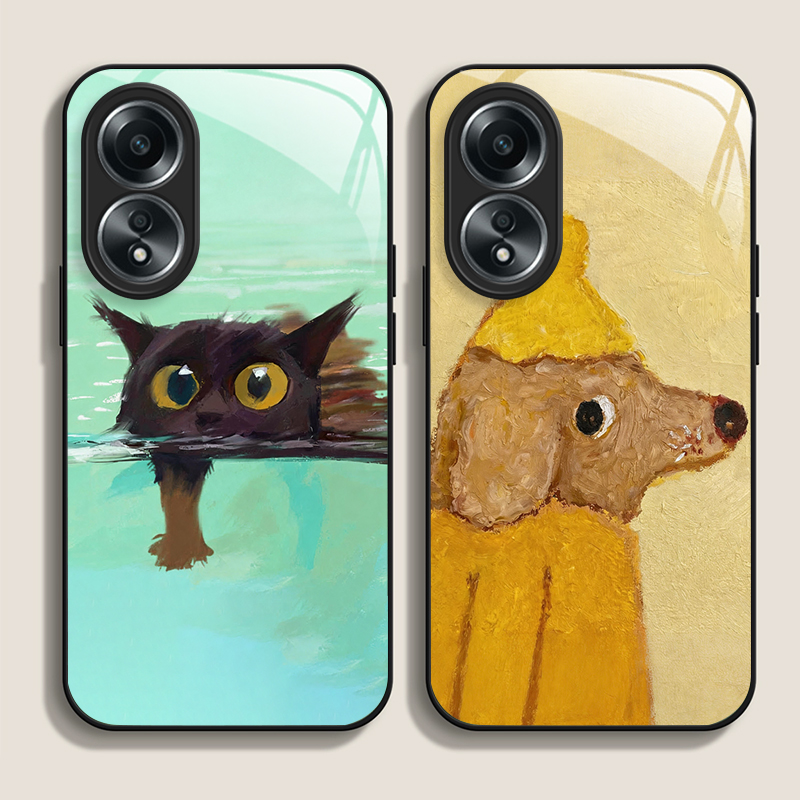 Phone Cases Oppo - Oil Painting Yellow Dog Black Cat